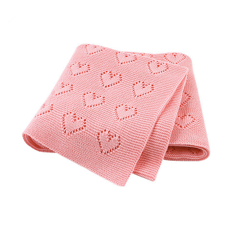 Pink Hearts 100% Cotton Cellular Blanket Ideal for Prams, cots 100cm x 80cm