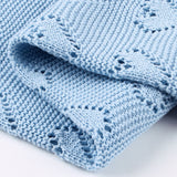 Sky Blue Hearts 100% Cotton Cellular Blanket Ideal for Prams, cots 100cm x 80cm