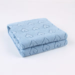 Sky Blue Hearts 100% Cotton Cellular Blanket Ideal for Prams, cots 100cm x 80cm