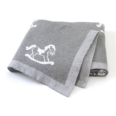 Rocking Horse Grey 100% Cotton Cellular Blanket Ideal for Prams, cots, car Seats and Moses Baskets. 100cm x 80cm