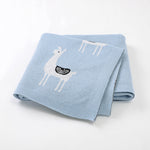 Llama Blue 100% Cotton Cellular Blanket Ideal for Prams, cots. 100cm x 80cm