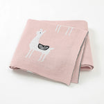 Llama Pink 100% Cotton Cellular Blanket Ideal for Prams, cots. 100cm x 80cm