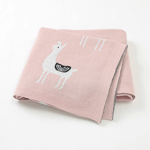 Llama Pink 100% Cotton Cellular Blanket Ideal for Prams, cots. 100cm x 80cm