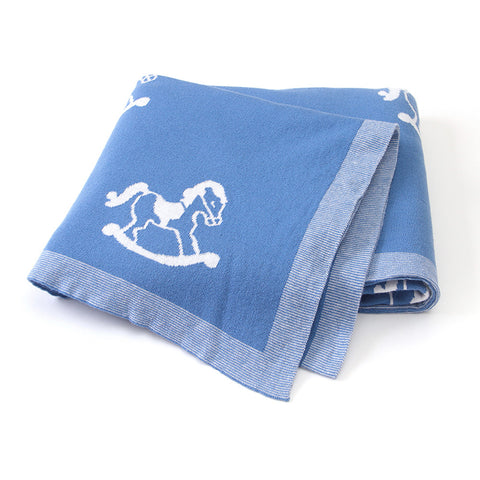 Rocking Horse Blue 100% Cotton Cellular Blanket Ideal for Prams, cots, car Seats and Moses Baskets. 100cm x 80cm