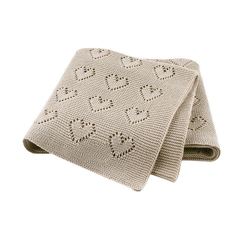 Tan Hearts 100% Cotton Cellular Blanket Ideal for Prams, cots 100cm x 80cm