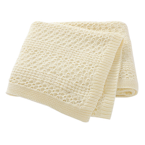 Off White Knitted 100% Cotton Cellular Blanket Ideal for Prams, cots 100cm x 80cm