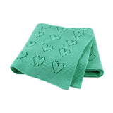 Green Hearts 100% Cotton Cellular Blanket Ideal for Prams, cots 100cm x 80cm