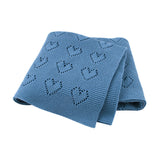 Blue Hearts 100% Cotton Cellular Blanket Ideal for Prams, cots 100cm x 80cm
