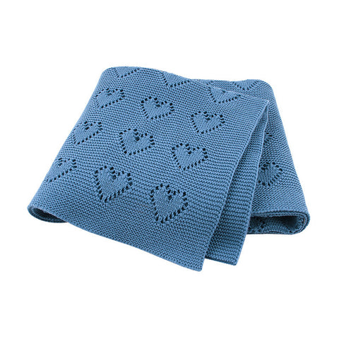 Blue Hearts 100% Cotton Cellular Blanket Ideal for Prams, cots 100cm x 80cm