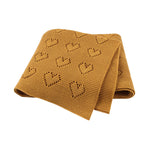 Mustard (Yellow Brown) Hearts 100% Cotton Cellular Blanket Ideal for Prams, cots 100cm x 80cm