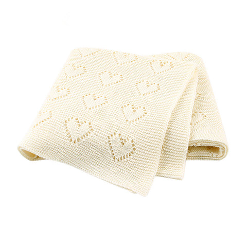 Off White Hearts 100% Cotton Cellular Blanket Ideal for Prams, cots 100cm x 80cm