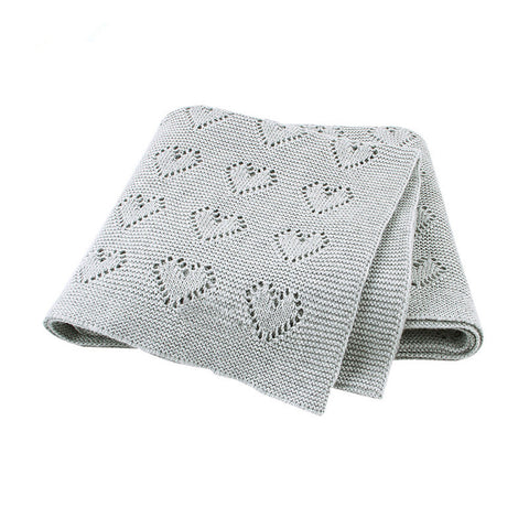 Grey Hearts 100% Cotton Cellular Blanket Ideal for Prams, cots 100cm x 80cm