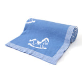 Rocking Horse Blue 100% Cotton Cellular Blanket Ideal for Prams, cots, car Seats and Moses Baskets. 100cm x 80cm