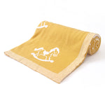 Rocking Horse Yellow 100% Cotton Cellular Blanket Ideal for Prams, cots, car Seats and Moses Baskets. 100cm x 80cm