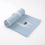 Llama Blue 100% Cotton Cellular Blanket Ideal for Prams, cots. 100cm x 80cm