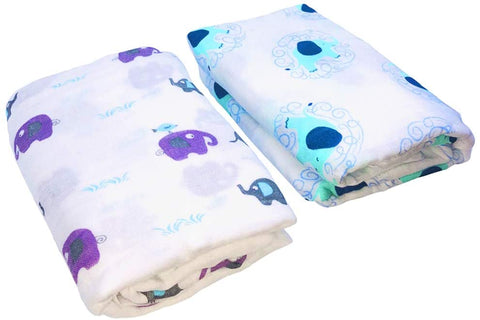 Elephant Friends Bamboo/Cotton Muslin Blanket Set 120cm x 120cm