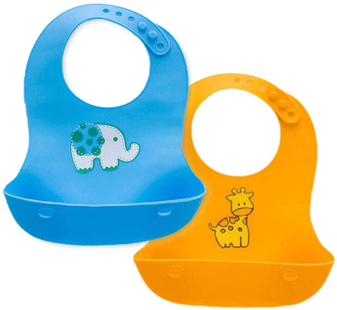 Waterproof Soft Silicone Baby Bibs -Blue & Yellow