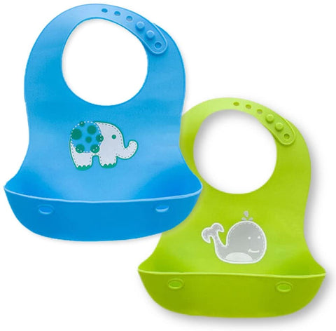 Waterproof Soft Silicone Baby Bibs - Blue & Green