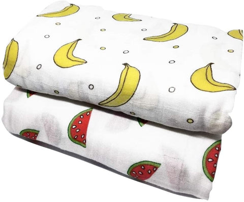 Melons and Bananas Bamboo/Cotton Muslin Blanket Set 120cm x 120cm