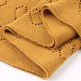Mustard (Yellow Brown) Hearts 100% Cotton Cellular Blanket Ideal for Prams, cots 100cm x 80cm