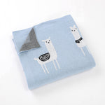 Llama Blue 100% Cotton Cellular Blanket Ideal for Prams, cots. 100cm x 80cm