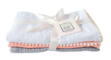 Pompom 100% Organic Cotton Baby Muslins Set of 3-40cm x 40cm Squares (White, Pink, Gray)