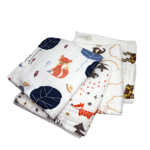 Animal Friends Wash Cloths Set of 4, 100% Cotton Cloths