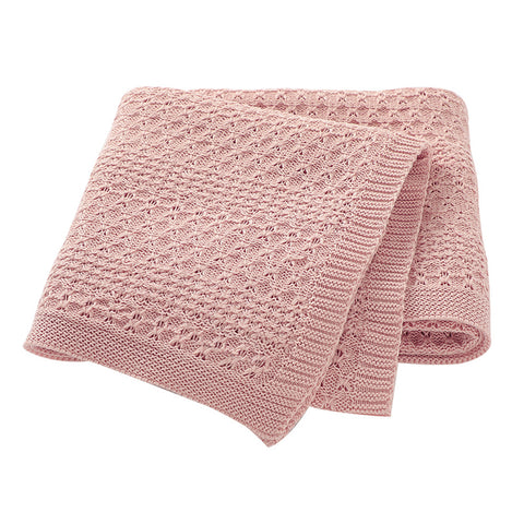 Pink Knitted 100% Cotton Cellular Blanket Ideal for Prams, cots 100cm x 80cm