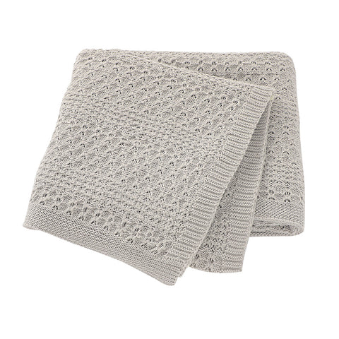 Grey Knitted 100% Cotton Cellular Blanket Ideal for Prams, cots 100cm x 80cm