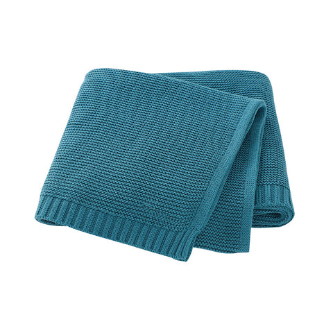 Teal (Blue-Green) Classic Knit 100% Cotton Cellular Blanket Ideal for Prams, cots 100cm x 80cm