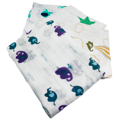 Elephant Friends Baby Muslins Squares - Set of 4 Size 60cm x 60cm