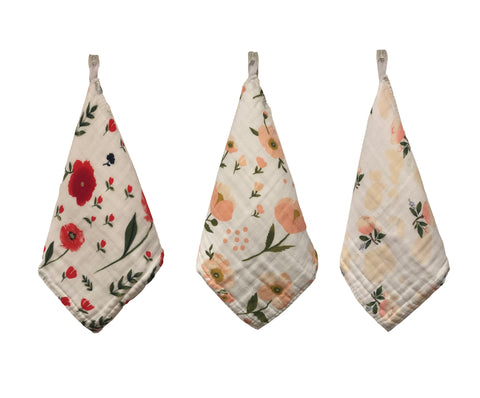 Flower Wash Cloths Set of 3, 100% Cotton Cloths