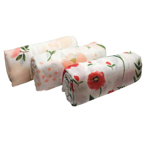 Set of 3 Flower Designs Swaddle Blanket 120cm x 120cm