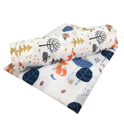 Foxes Bamboo/Cotton Muslin Blanket Set 120cm x 120cm