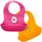 Waterproof Soft Silicone Baby Bibs - Pink & Yellow